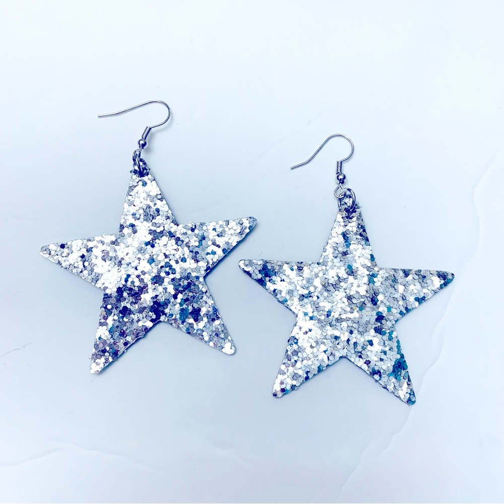 2/$10 Christmas star glitter faux leather earrings